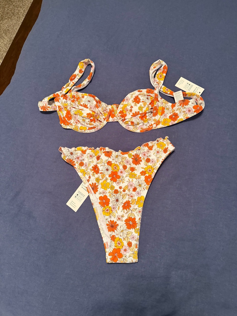 Floral Underwire Bikini Set in Orange & White